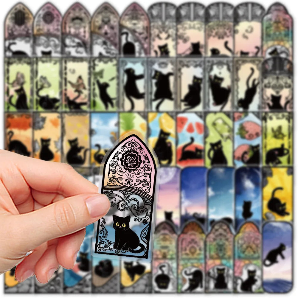 50PCS Transparent PET Cartoon Novelty Cat Imagination Stickers Decorative Luggage Laptop Stationery Reward Stickers