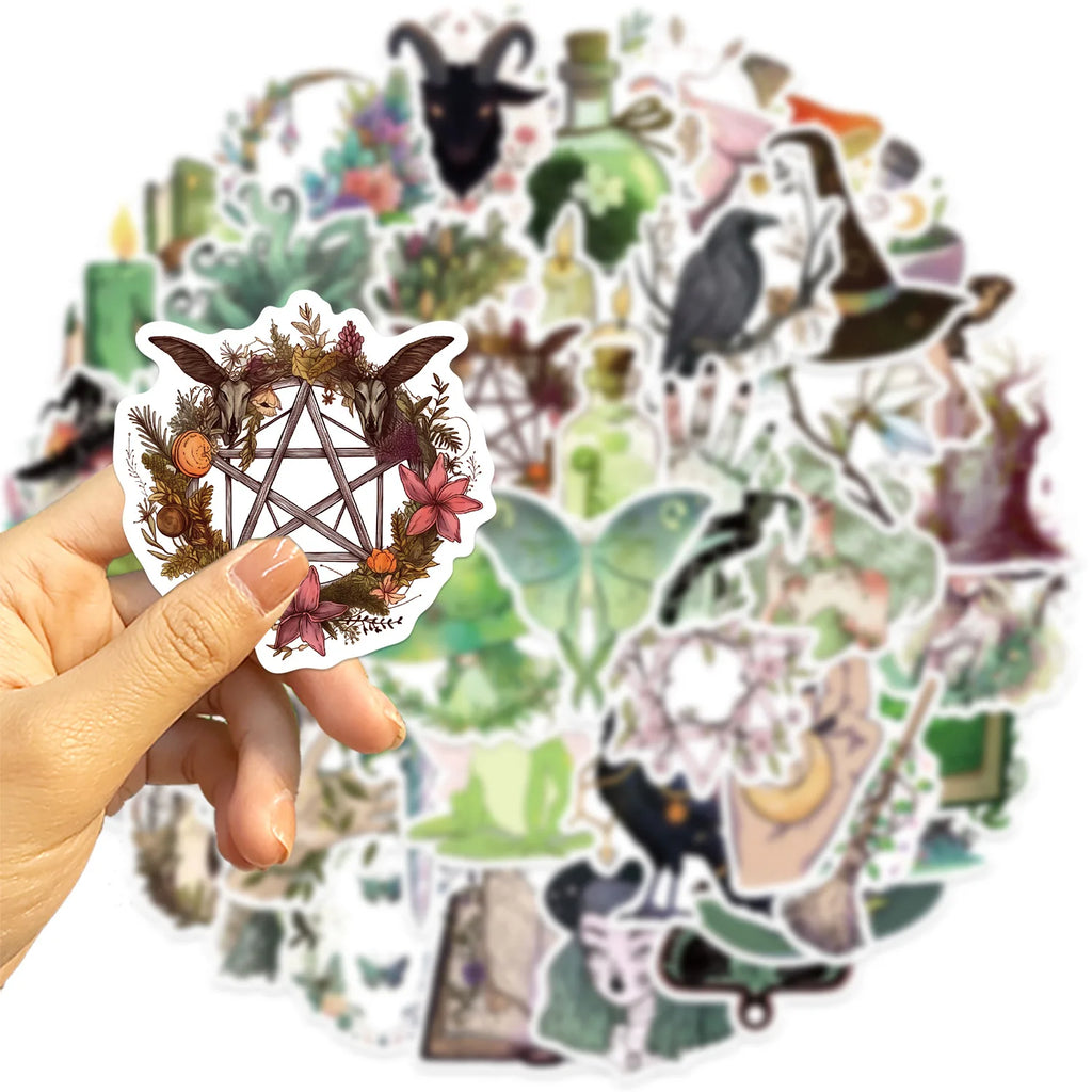 100PCS Pink & Green Cartoon Witch Graffiti Stickers Decorative Guitar Notebook Luggage DIY Waterproof Stationery Stickers