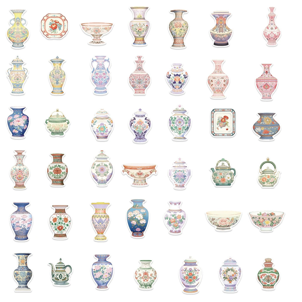 52/104 PCS Cartoon Porcelain Vase Graffiti Stickers Decorative Guitar Notebook Luggage DIY Waterproof Stickers