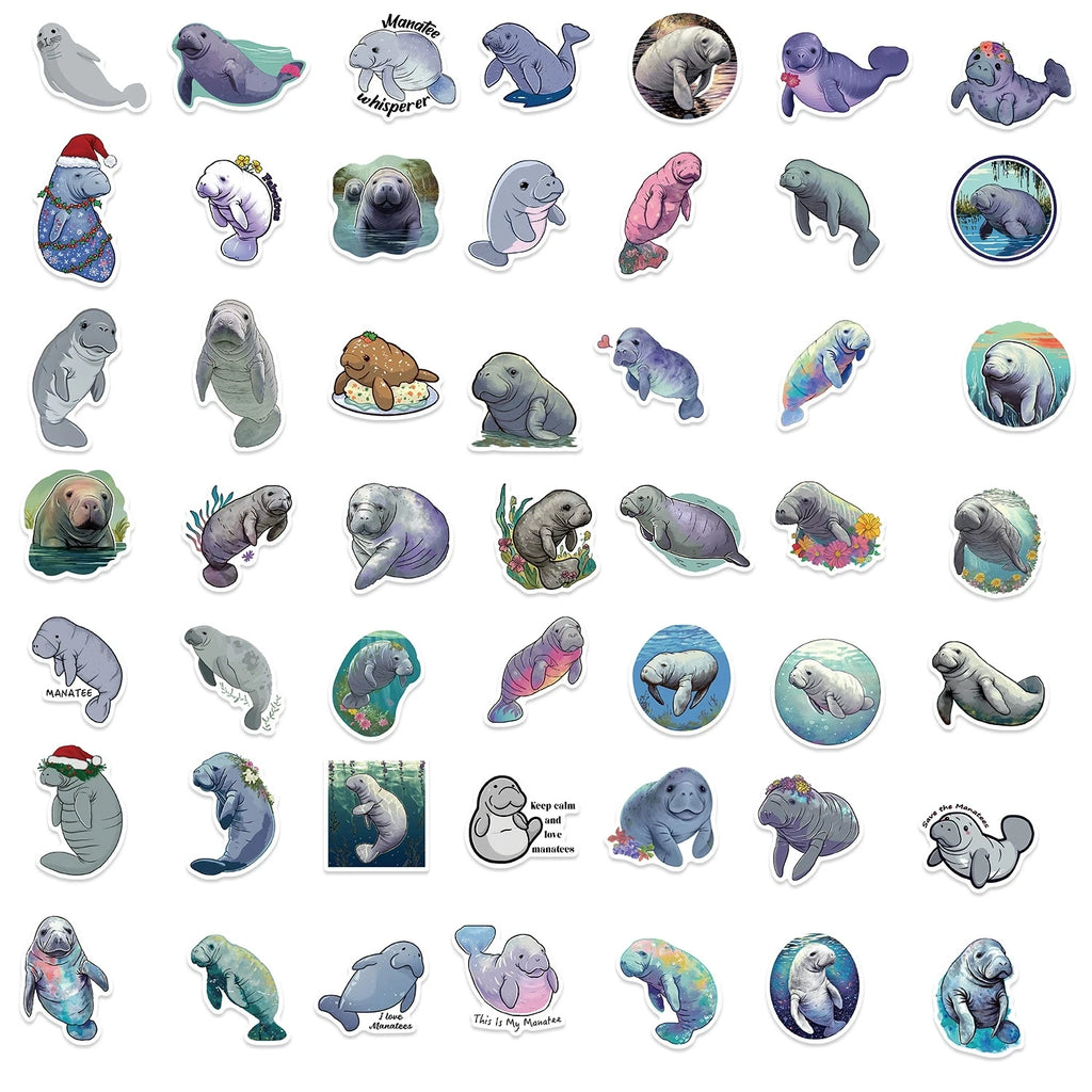50/100PCS Cartoon Manatee Graffiti Stickers Guitar Notebook Luggage DIY Waterproof Reward Stationery Decoration Stickers