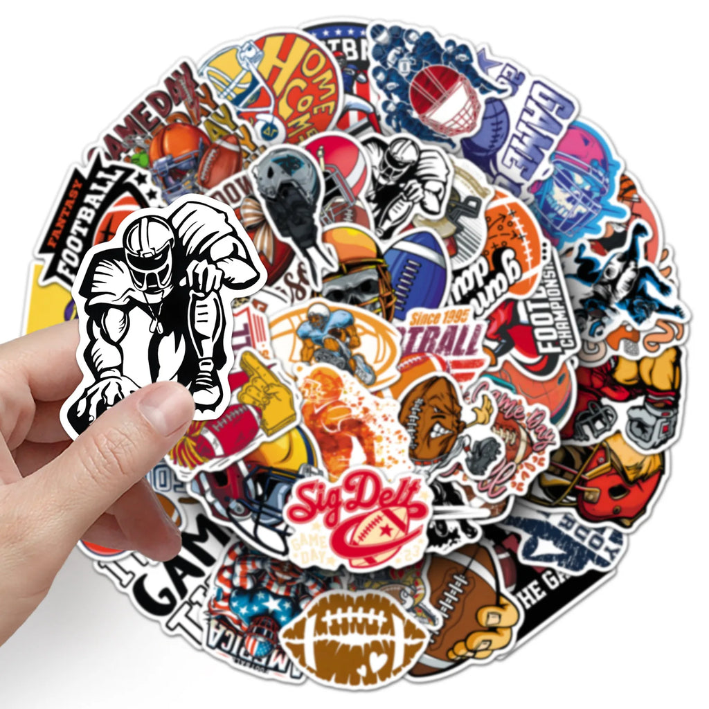 50Pcs US Football Sports Stickers, Waterproof Student Notebook Decals Phone Car Skateboard Fridge Luggage Decor Stickers