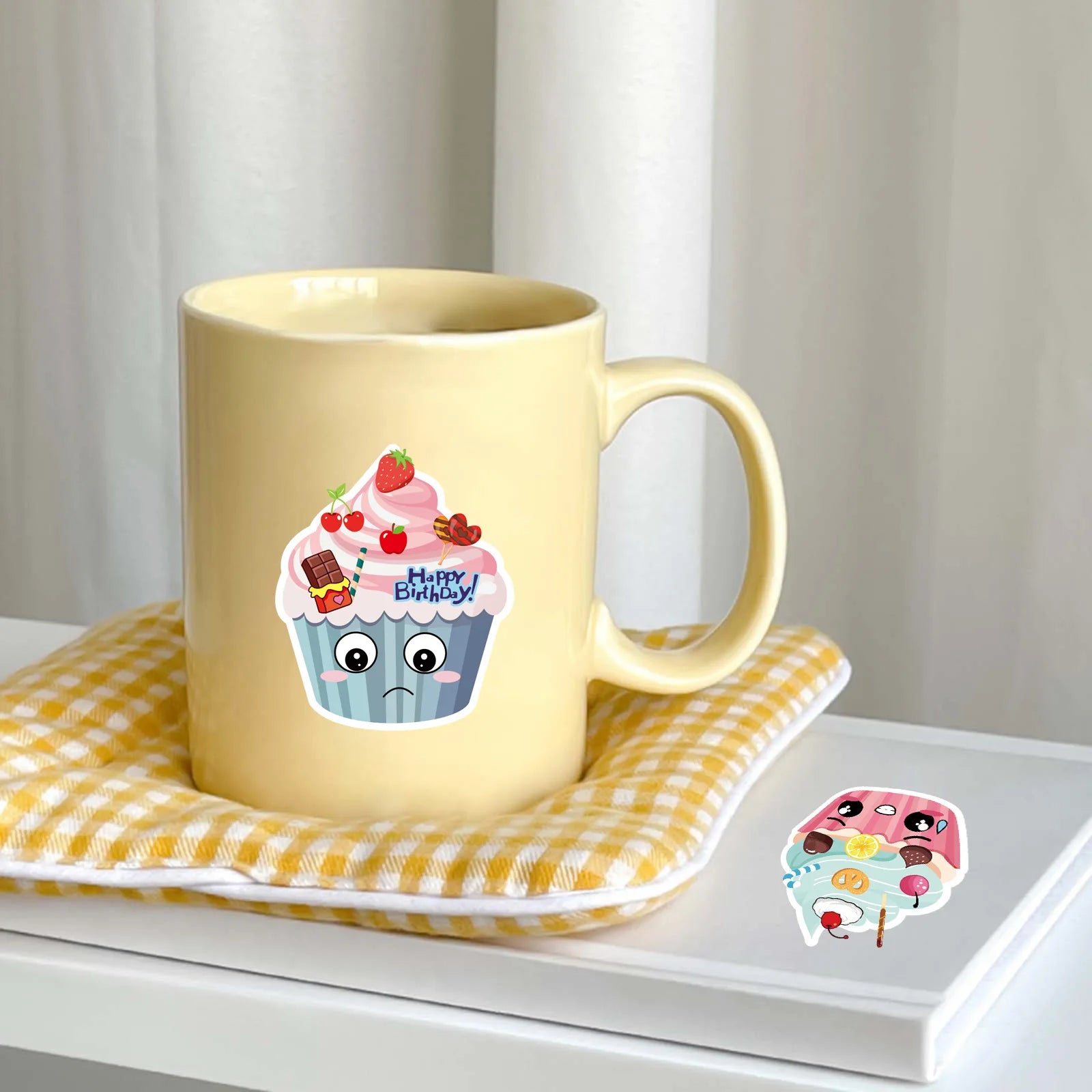 16/24PCS Cute Cartoon Paper Cup Cake Face Changing Stickers Notebook Decoration Waterproof Stationery Children Reward Stickers