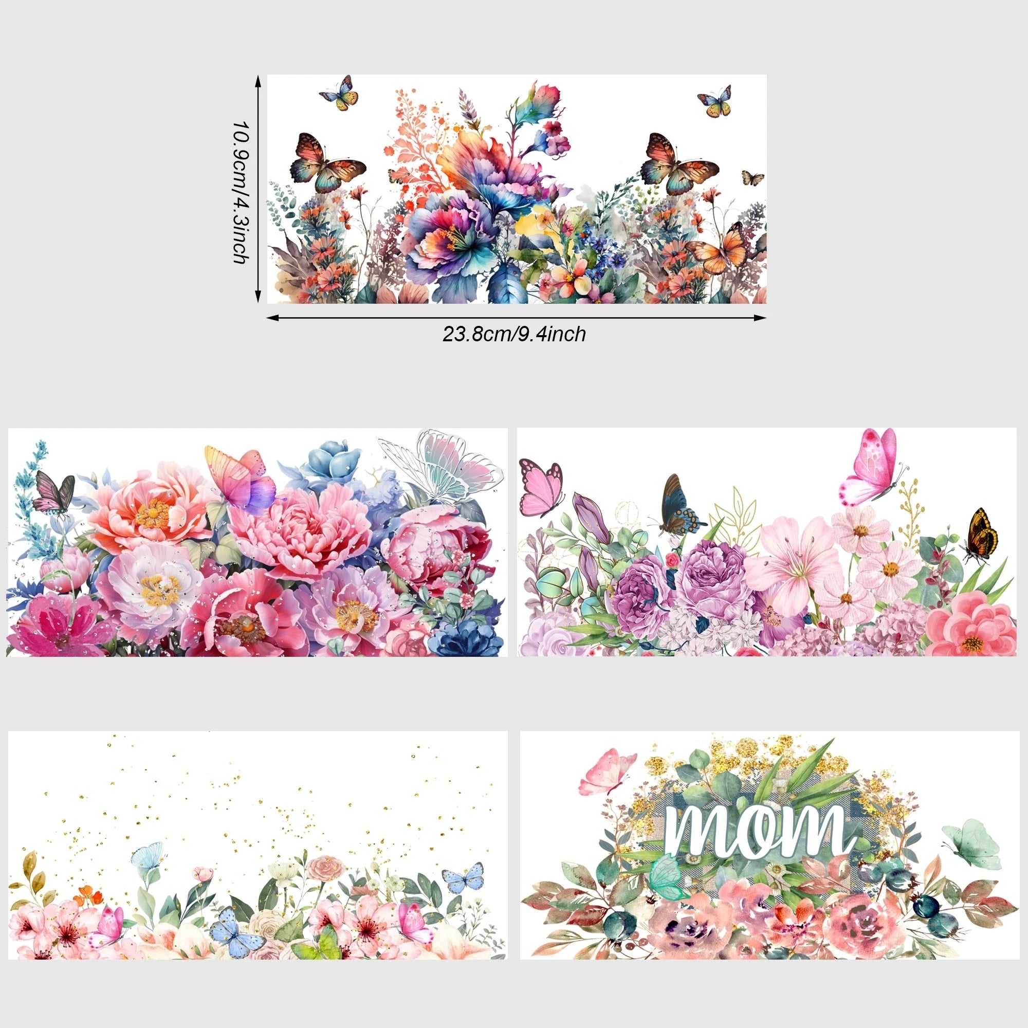 5 Sheets Plant UV DTF Cup Stickers, DTF Friction Transfer Stickers, Waterproof Transfer Stickers for 16 Ounces Glass Cups, DIY