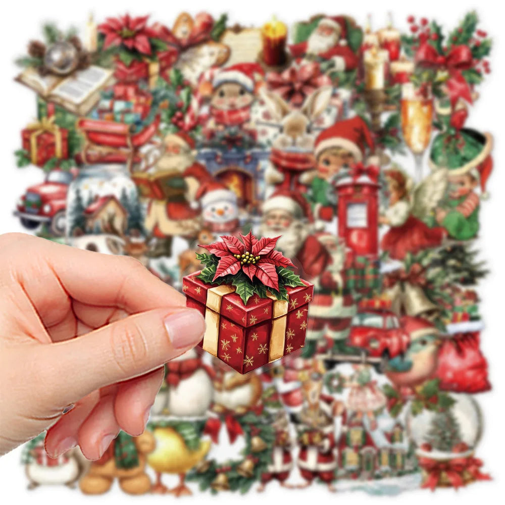50PCS Retro Christmas Stickers PET Transparent Waterproof DIY Decorative Hand Account Phone Water Cup Tablet Stickers
