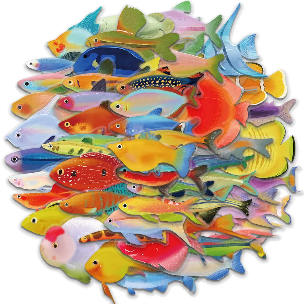 50PCS Fish Transparent Stickers Laptop Decal Living Room Scrapbook Skateboard Luggage Art Waterproof Phone Graffiti Sticker