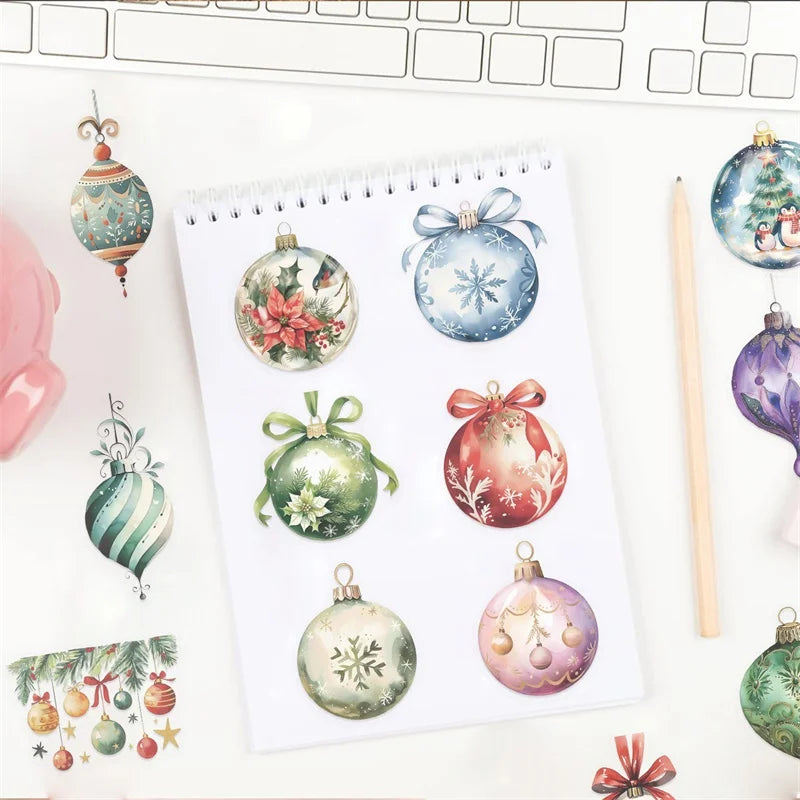 50PCS Cartoon Christmas Bell PET Sticky Sticker Aesthetic Tear Open DIY Decoration Scrapbooking Supplies for Kids