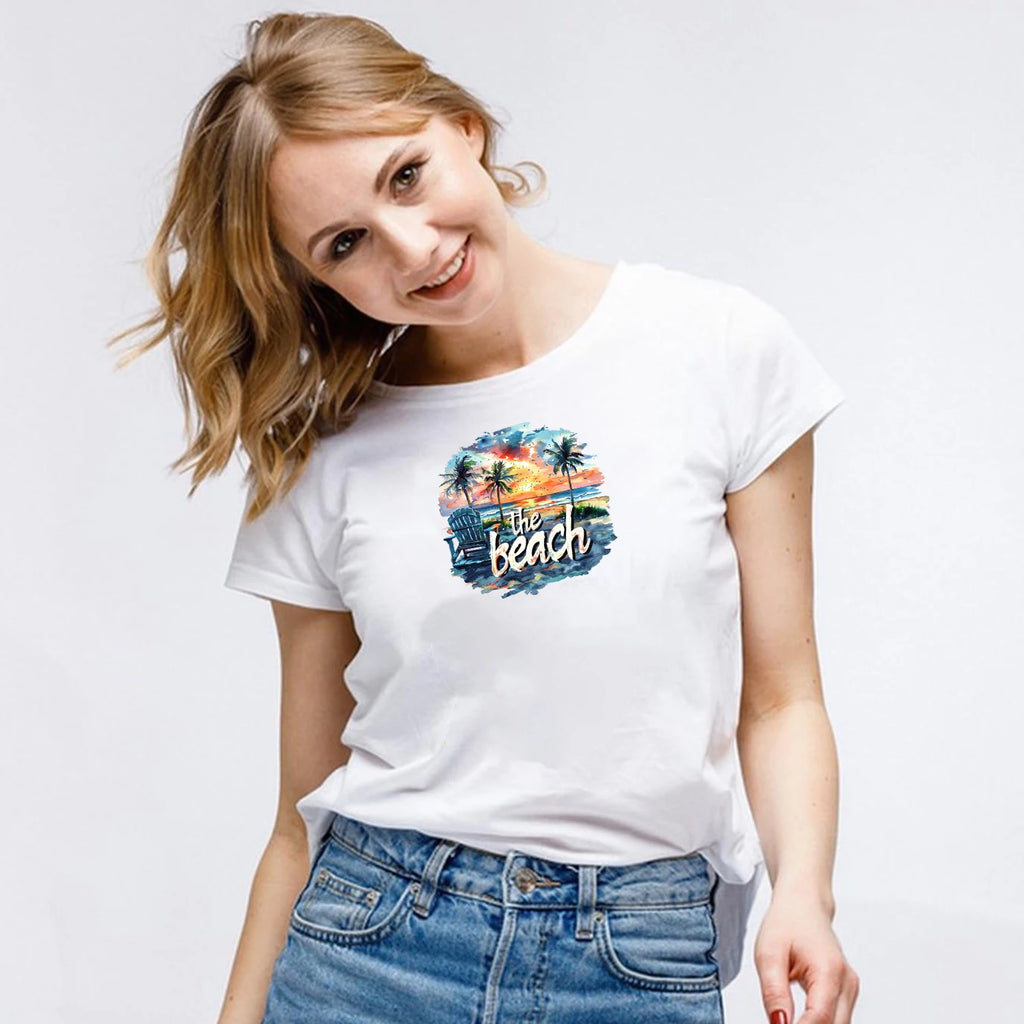 9 sheets Summer Beach Sunset Series DIY Theme Iron-on Applique Patches Colorful Theme Heat Transfer DIY Clothing, T-shirts