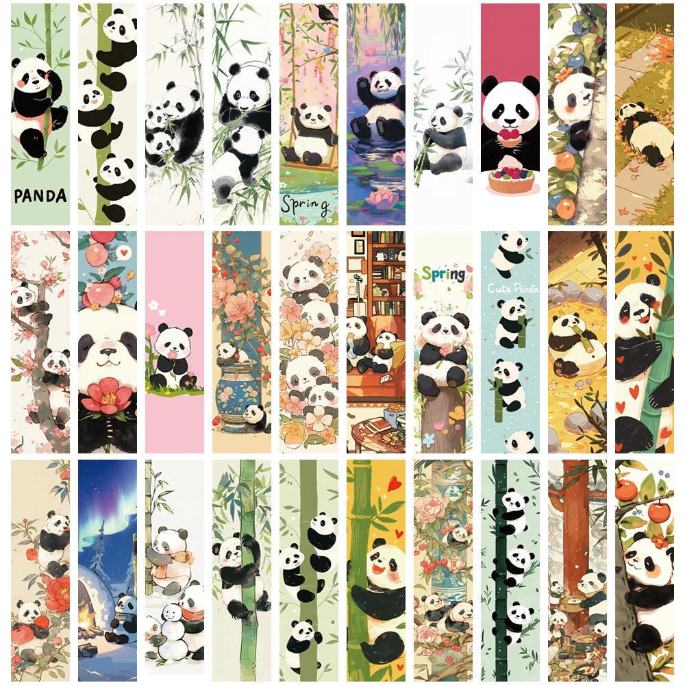 30PCS Cute Panda Bookmark Reading Books Suitcase Annotated DIY Phone Stationary Pages Supplies Cards Cartoon Marking Bookmarks ﻿