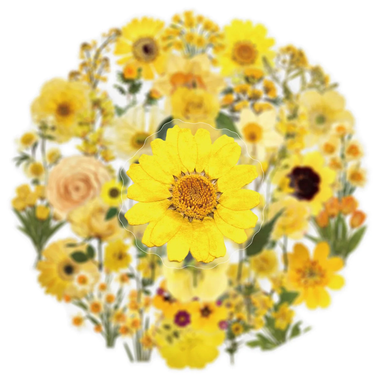 50/100PCS Transparent PET Yellow Flower Stickers Notebook Luggage Phone Waterproof Stickers