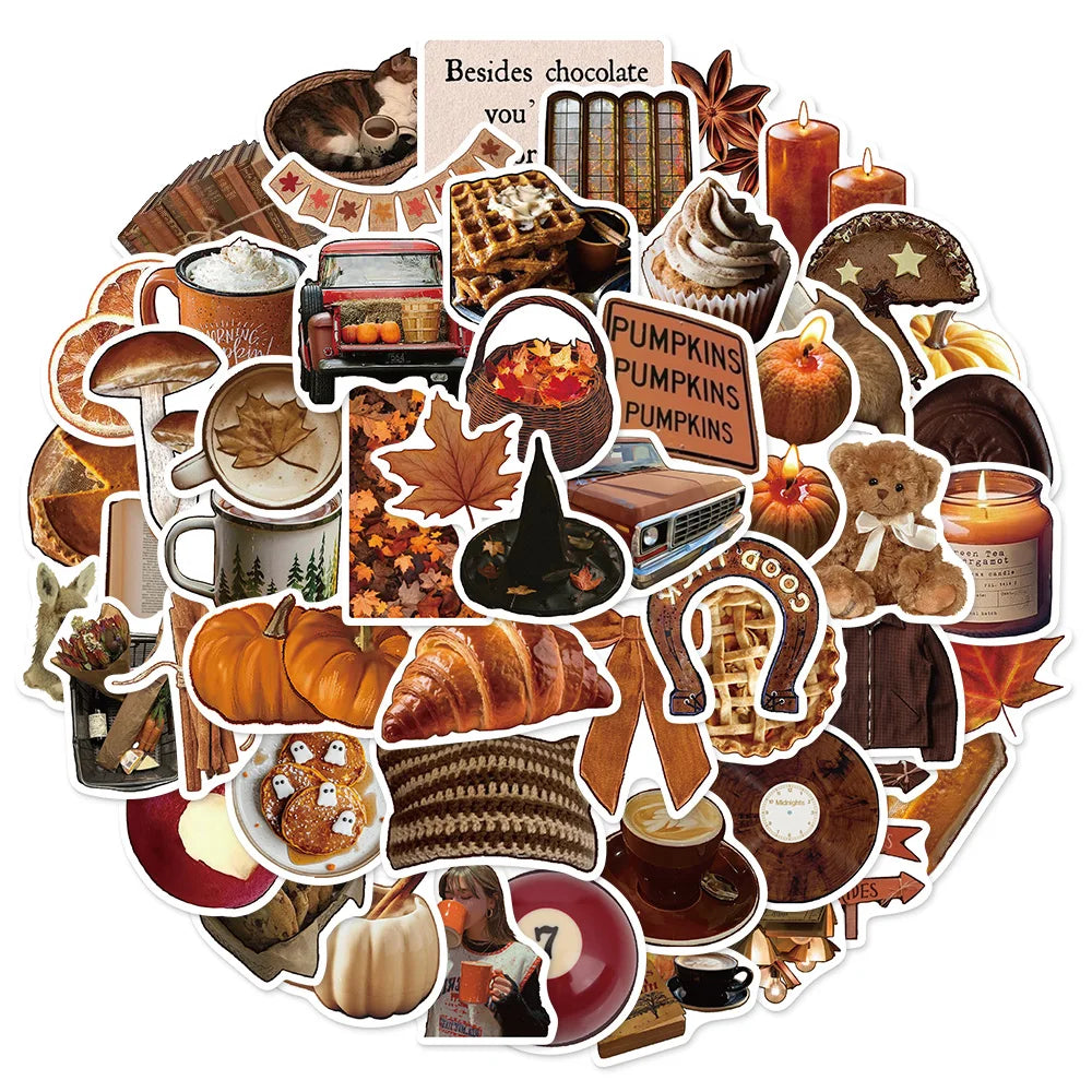 53PCS Autumn Retro Simple Ins Style Stickers Creative DIY Stickers Instructions Tags Tablet PC Decorative Stickers