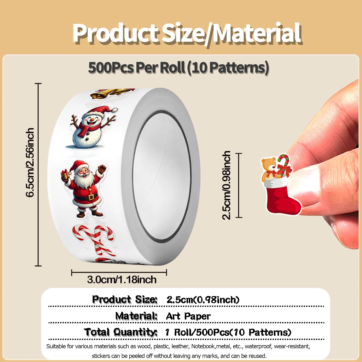 1Roll(500Pcs)10 Irregular Classic Christmas Stickers 2.5cm/1'' DlY Craft Decoration Festival Sealing Scrapbook Gift Labels