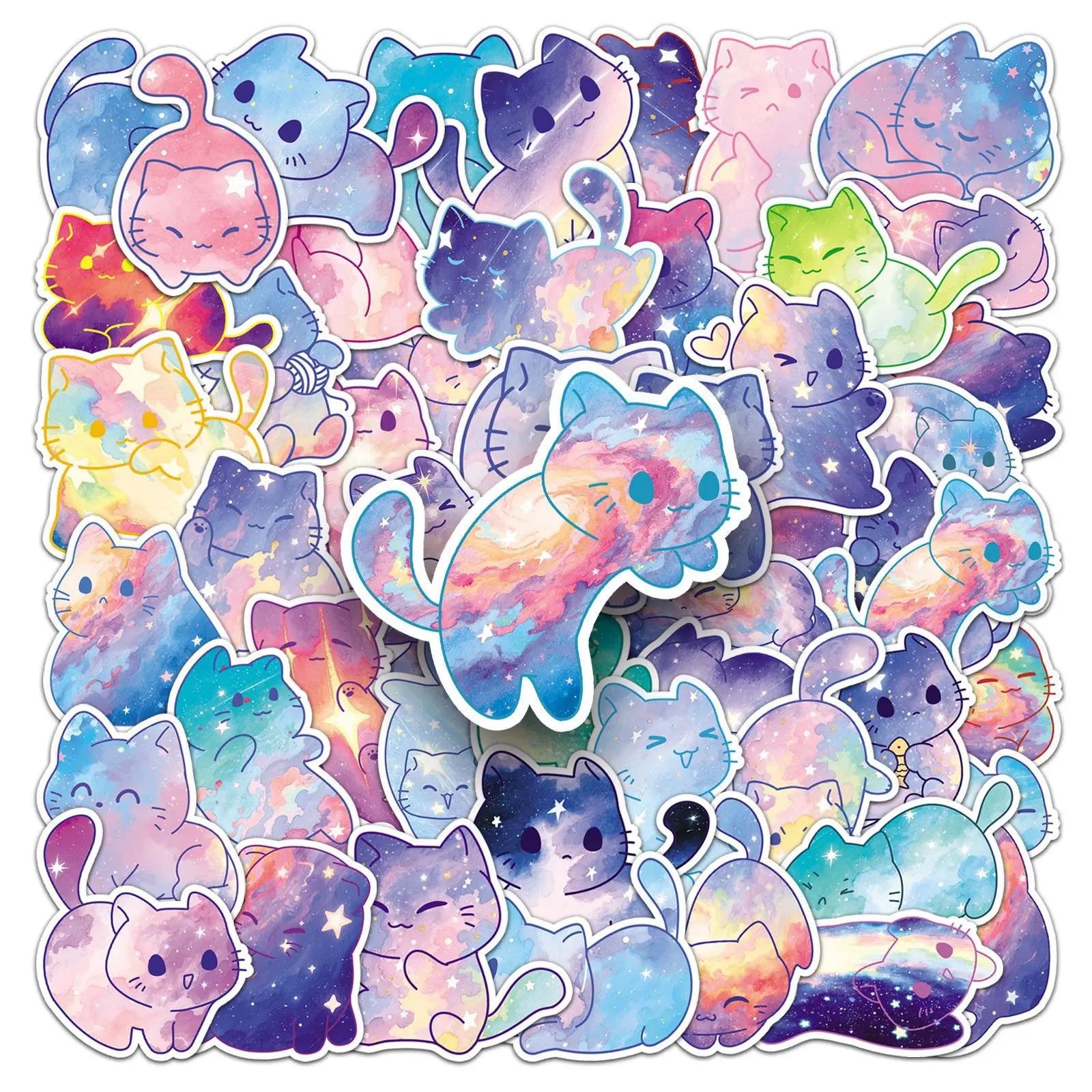 50/100PCS Starry Sky Cat Graffiti Stickers Cartoon Cute Hand drawn Decoration Water Cup Phone Stationery Notebook Reward Sticker