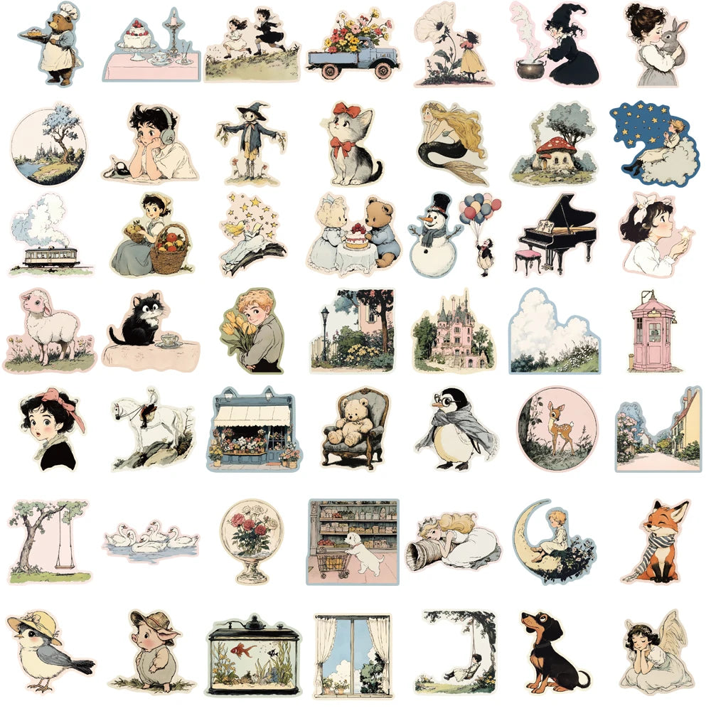 50PCS Comic World Sticker Graffiti  Aesthetic Reading Laptop Luggage Scrapbooking Decals Waterproof Luggage Phone Decals ﻿