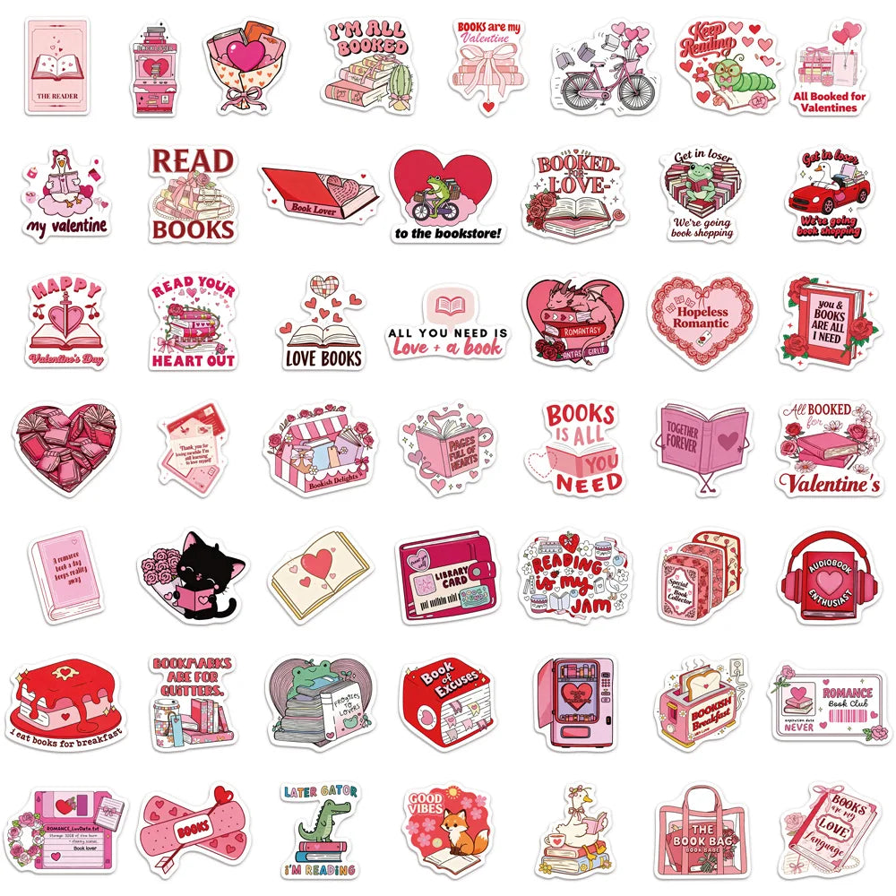 50PCS Valentine's Day Bookish Sticker Set Brochure Handheld Account Phone Case Computer Laptop Waterproof Stickers