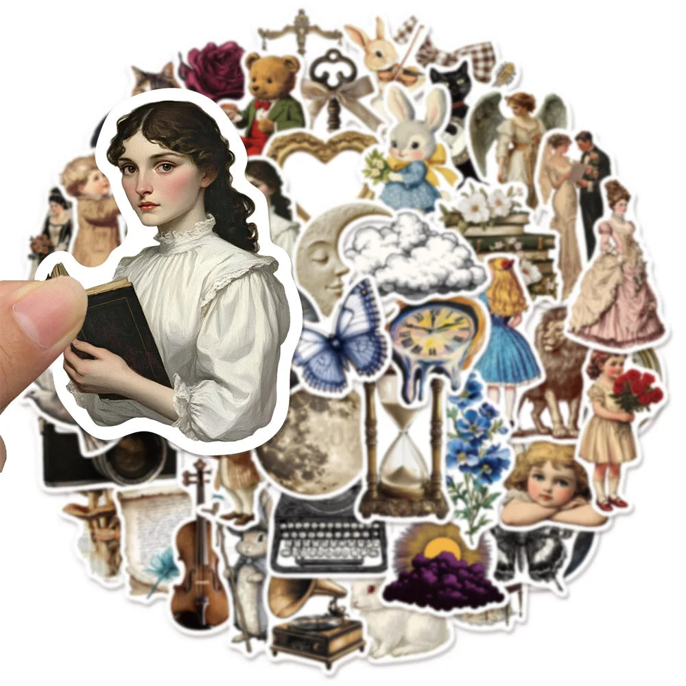 50PCS Retro Art Aesthetic Graffiti Stickers DIY Manual Tags Bookroll Notebook Tablet Toy Stickers