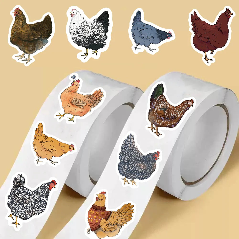 500PCS Animal Cartoon Hen Roll Roll Stickers Refrigerator Personalized for Stationery Laptop Modern Computer Funny Sticker