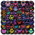 50/100PCS Colorful Neon Thank You Stickers English Decorative Stickers Waterproof Laptop Stationery Reward Stickers