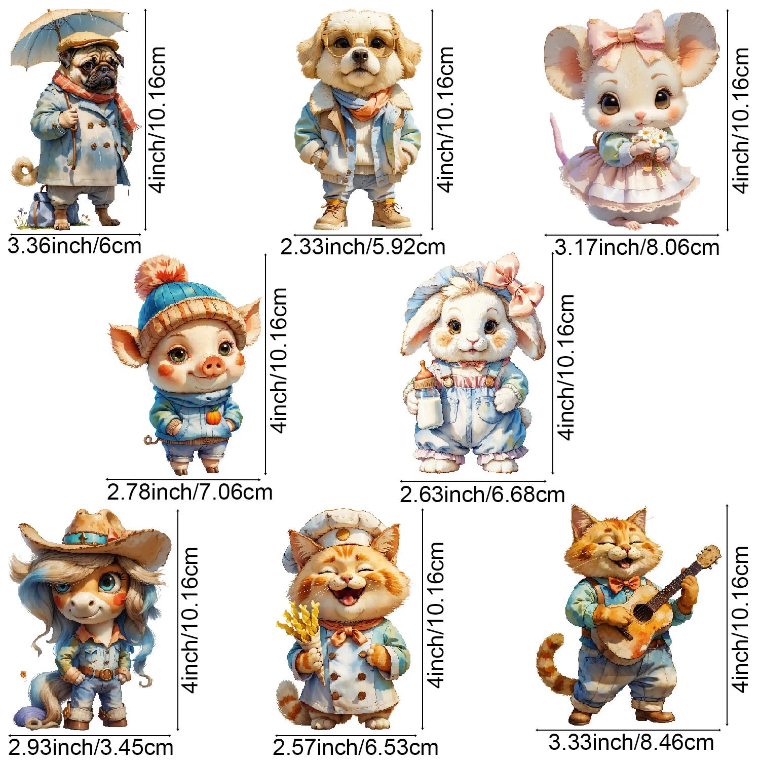 8 sheets animal series DIY cute animal theme iron-on decals, the latest fun theme heat transfer DIY for clothing, T-shirts