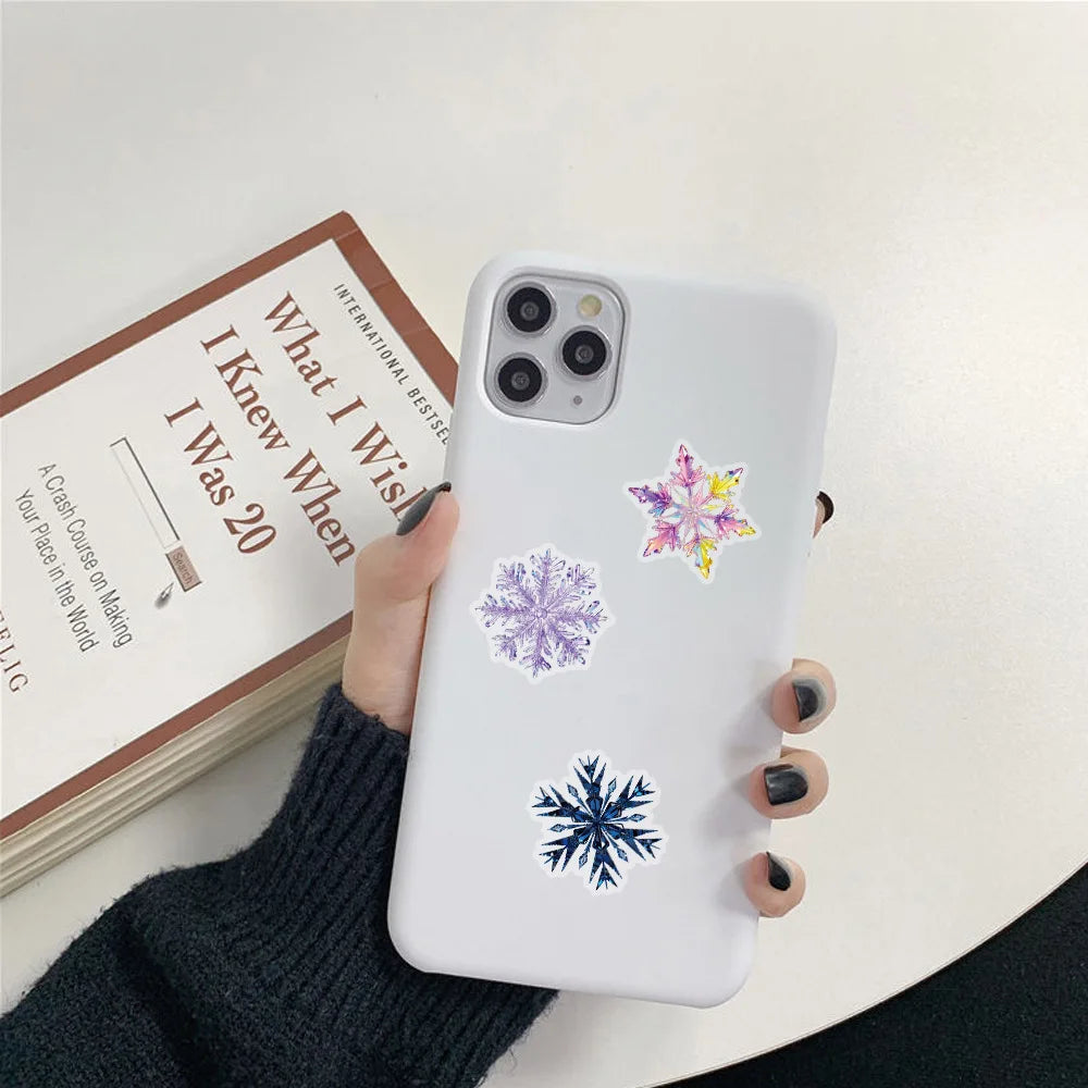 50-Pack Cartoon Christmas Snowflake Sticker for Window Glass Decoration Festive Atmosphere Children's Stationery Doodle Sticker