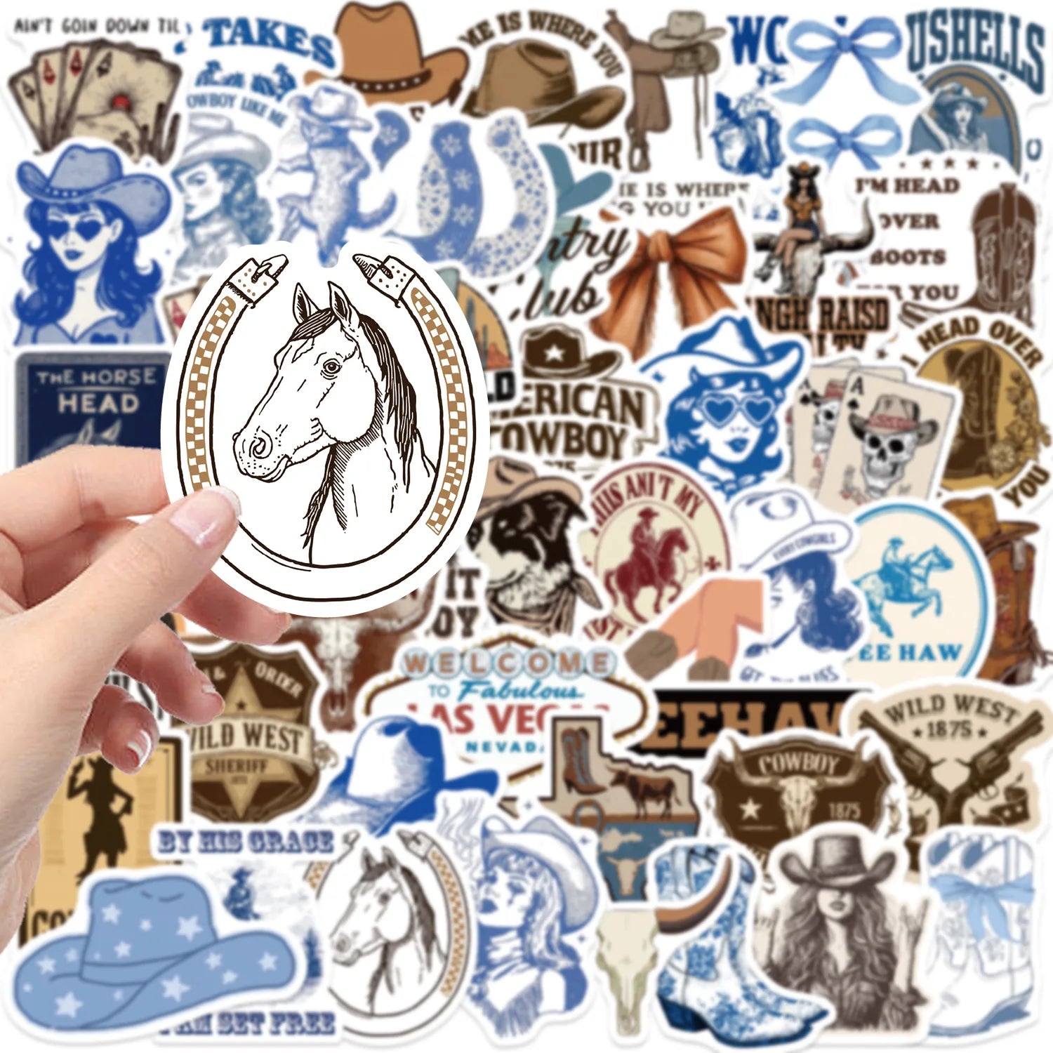 50/100PCS Cartoon Blue Brown Cowboy Doodle Stickers, Waterproof Decals for Phone Laptop Guitar Notebook Stationery