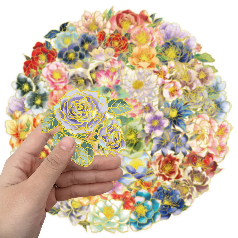 50PCS Elegant Floral Decorative Stickers, Computer Scrapbook, Phone Case, Toy Decoration, Hot Stamping Stickers
