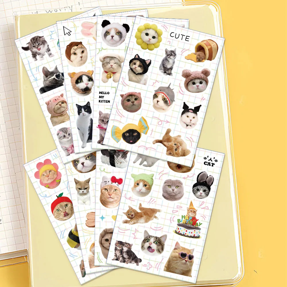 8PCS Cute Cat Fun Animal Graffiti Stickers Toy DIY Manual Luggage Motorcycle Laptop Luggage Stickers