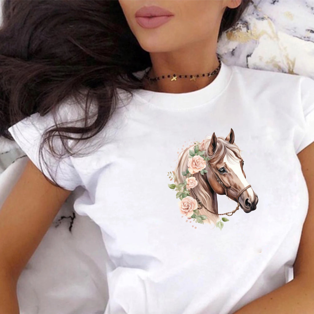 6 sheets chestnut pony flower DIY theme hot stamping stickers T-shirt heat transfer DIY clothing, washable heat transfer sticker