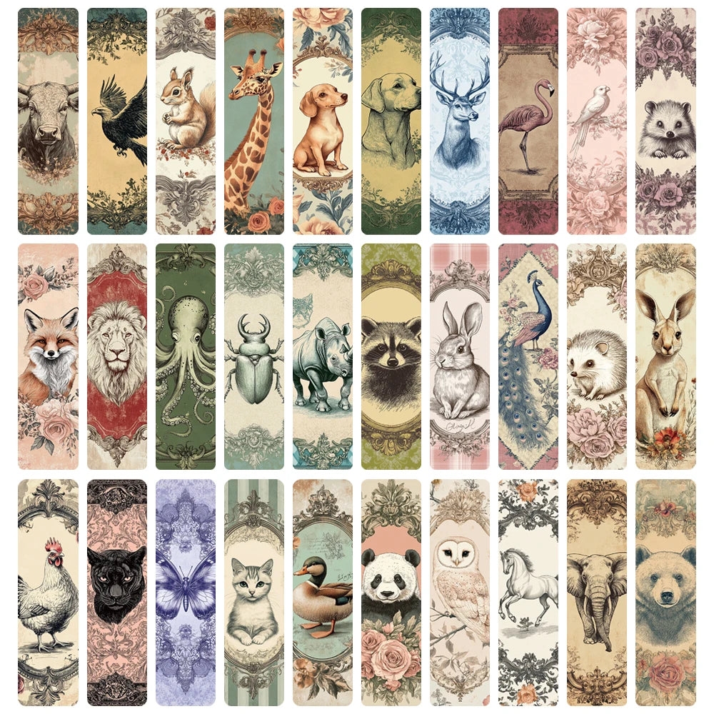 30/60PCS Antique Photo Frame Animal Bookmark Laptop Luggage DIY Reading Style Book Landscape Gift Cards Creative Bookmarks ﻿