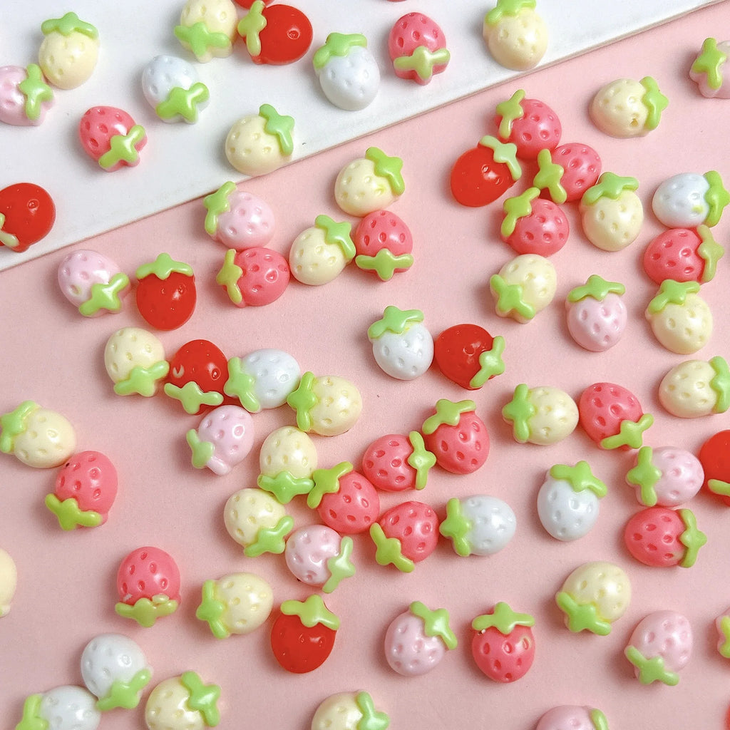20pcs Sweet Strawberry Nail Art Accessories 3D Flatback Cartoon Resin Nail Charms For DIY Autumn Nail Art Decorations Supplies