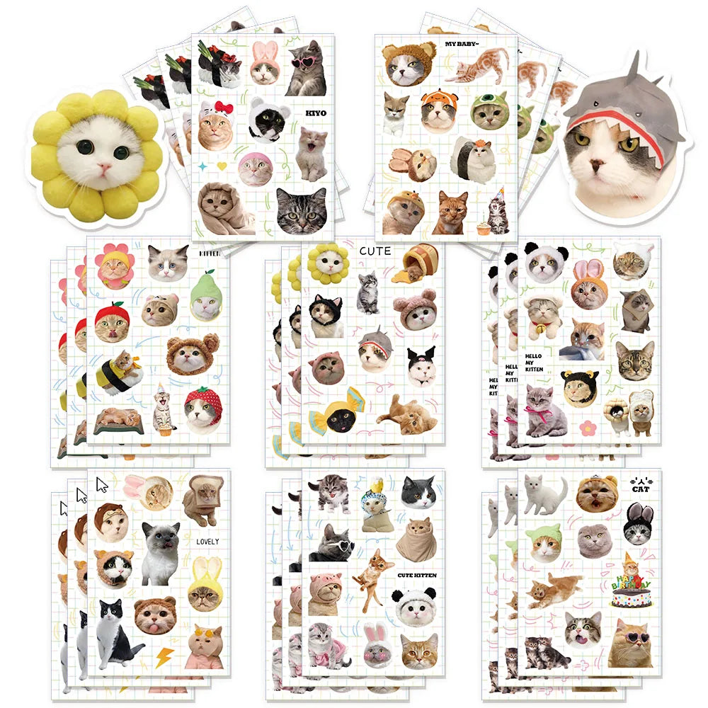 8PCS Cute Cat Fun Animal Graffiti Stickers Toy DIY Manual Luggage Motorcycle Laptop Luggage Stickers