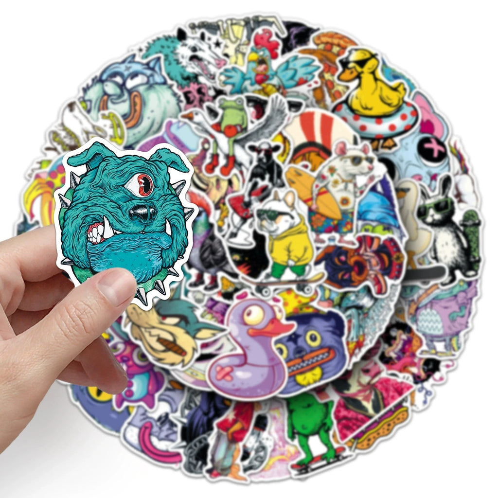 50/100PCS Trendy Fun Animal Stickers Personalized Trendy Play Waterproof Decorative Water Cup DIY Reward Stationery Stickers