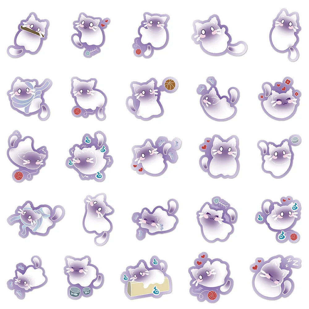 50Pcs Cute Cat Graffiti Stickers Cute Cartoon Animal Notebook Phone Notebook Decorative Stationery Stickers