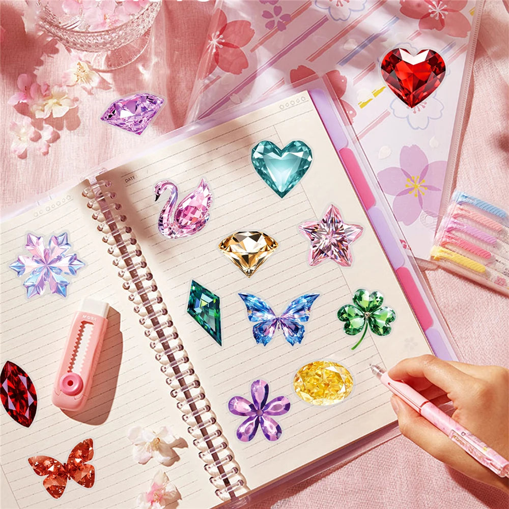 50/100 Pcs Ins Style Colorful HD Diamond Gem Stickers PET Clear Waterproof for Cup Phone Laptop File Holder Diary Decals