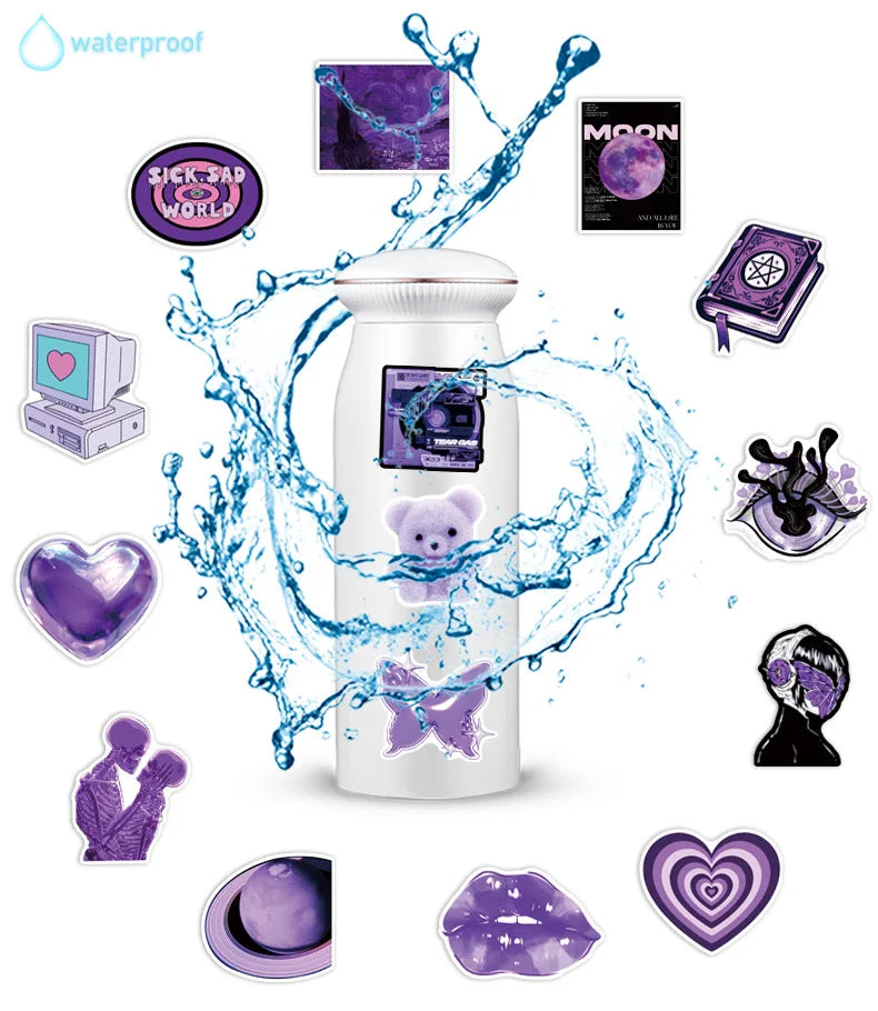 50/100Pcs Purple Y2K Girl Graffiti Sticker Office School Supplies Stationery Decals Trolley Case Scooter Helmet Fridge Stickers