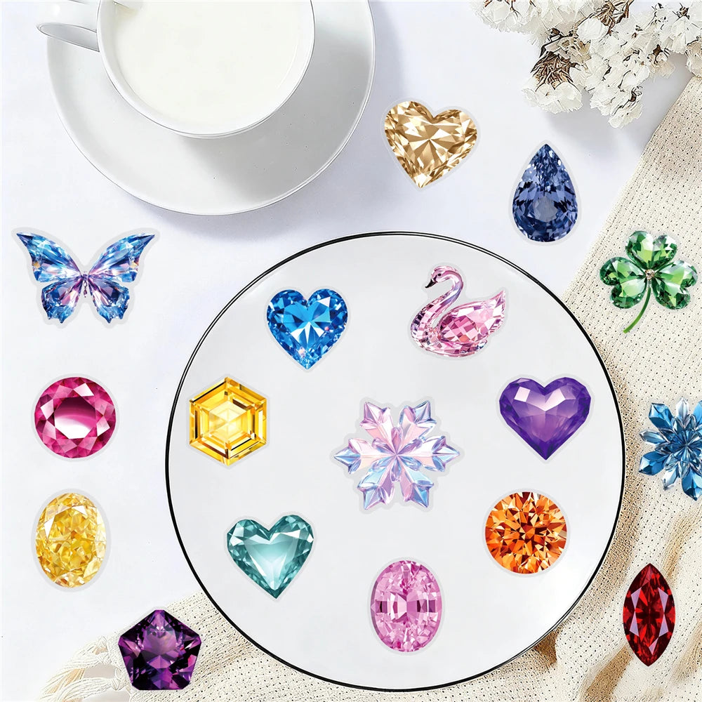 50/100 Pcs Ins Style Colorful HD Diamond Gem Stickers PET Clear Waterproof for Cup Phone Laptop File Holder Diary Decals