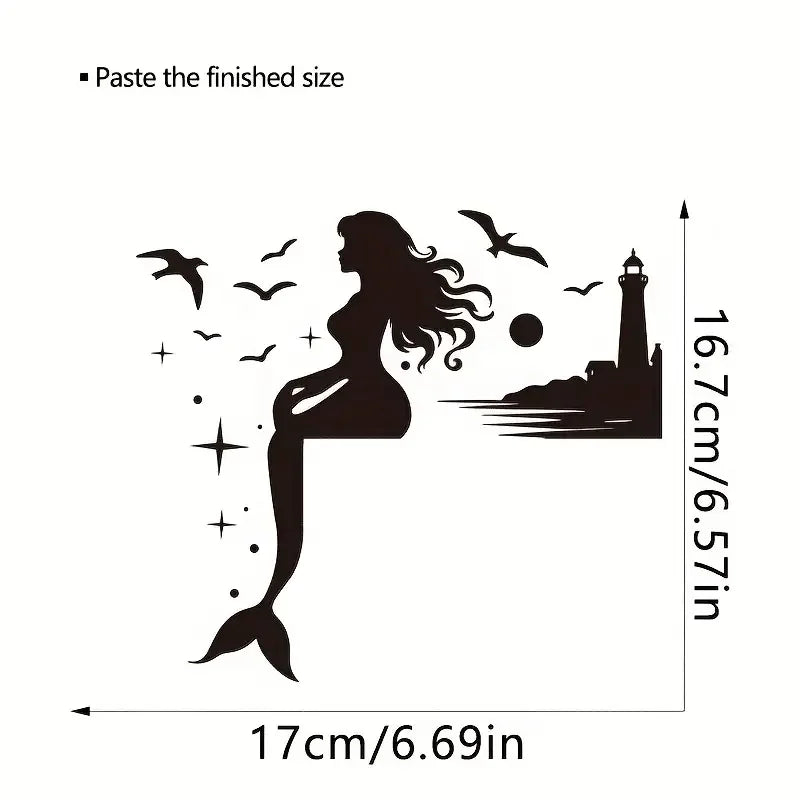 Home Decoration - Mermaid Ocean Lighthouse Black Silhouette Switch Stickers, Wall Stickers, Self Adhesive PVC Bedroom Wall Stick