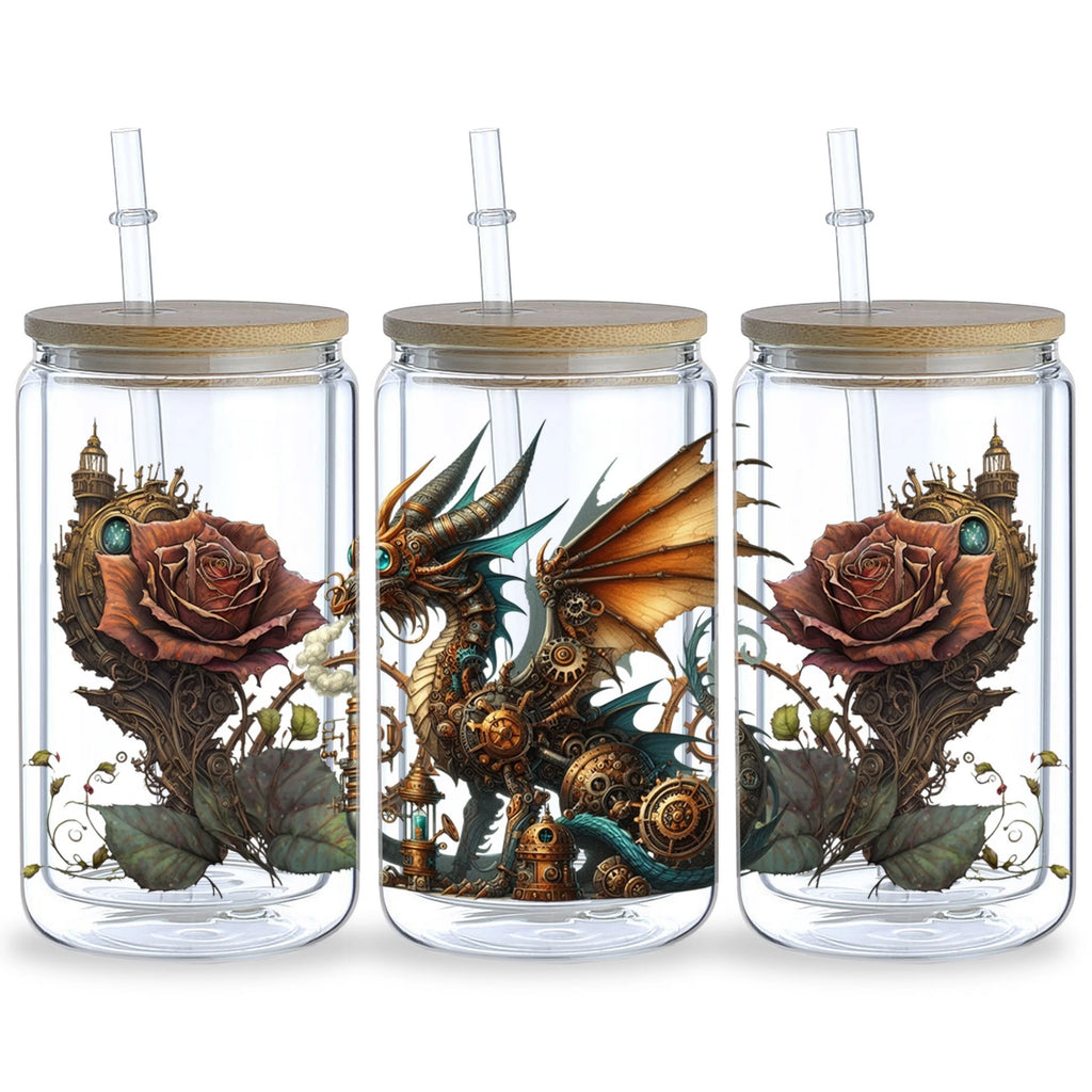 5 sheets Steampunk UV DTF Cup Stickers, DTF Friction Transfer Stickers, Waterproof Cartoon Transfer Stickers for 16oz Glass Cups