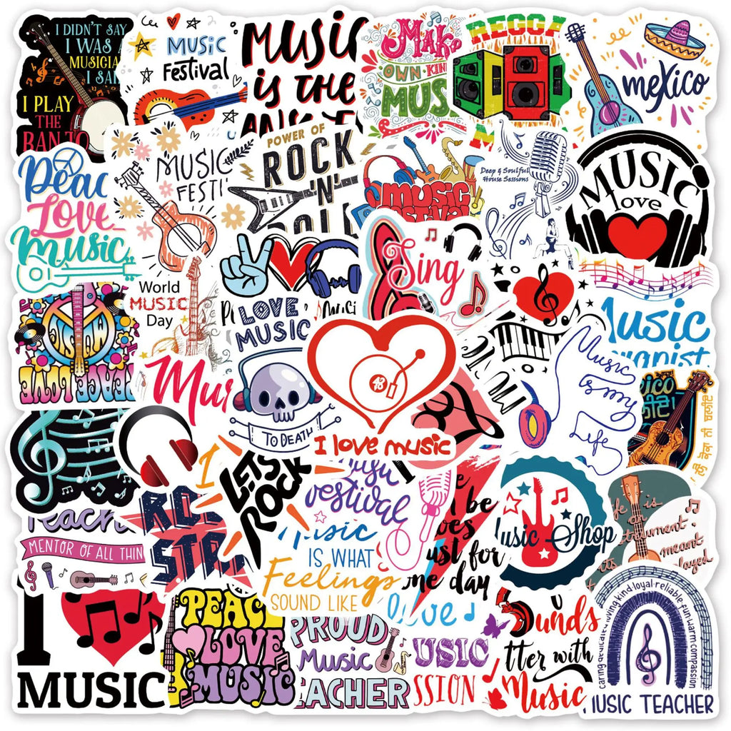 50/100PCS Small Fresh Music Graffiti Stickers Luggage Stationery Phone Guitar Cups Waterproof Text Stickers