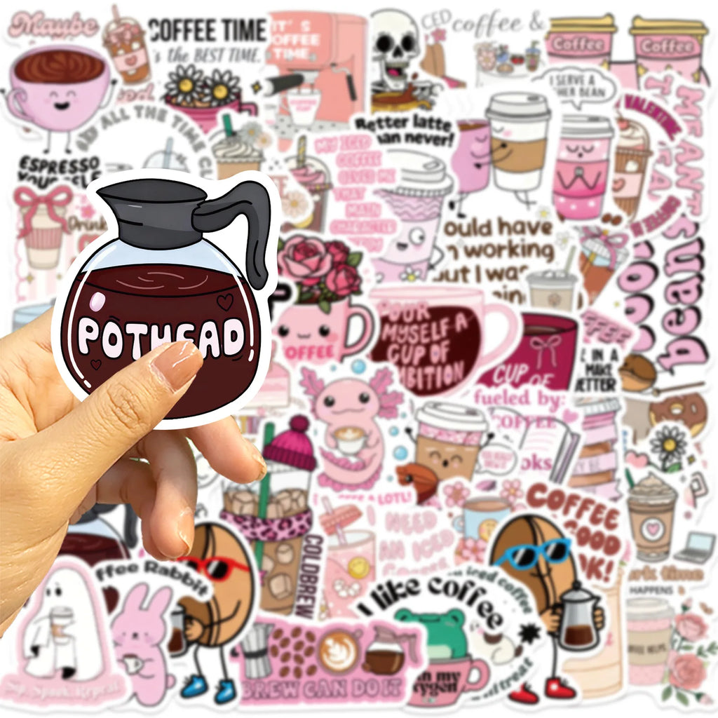 50/100PCS Funny Cartoon Coffee Stickers Waterproof Decoration Mobile Guitar Helmet Notebook Stationery Stickers