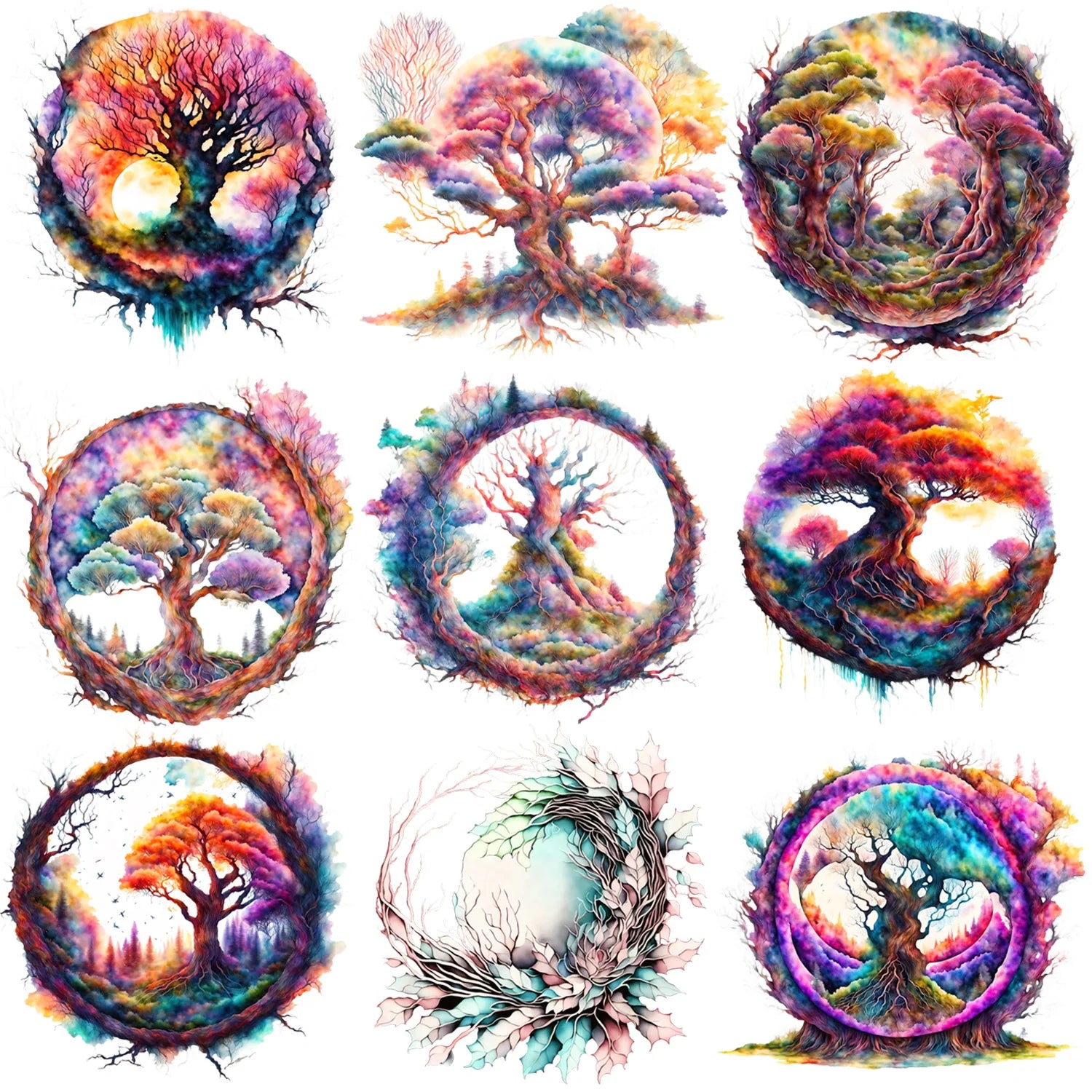 9 sheets Fantasy Forest Theme Series Iron-On Transfer Stickers Design Forest Flower Decals Heat Pressed Decals