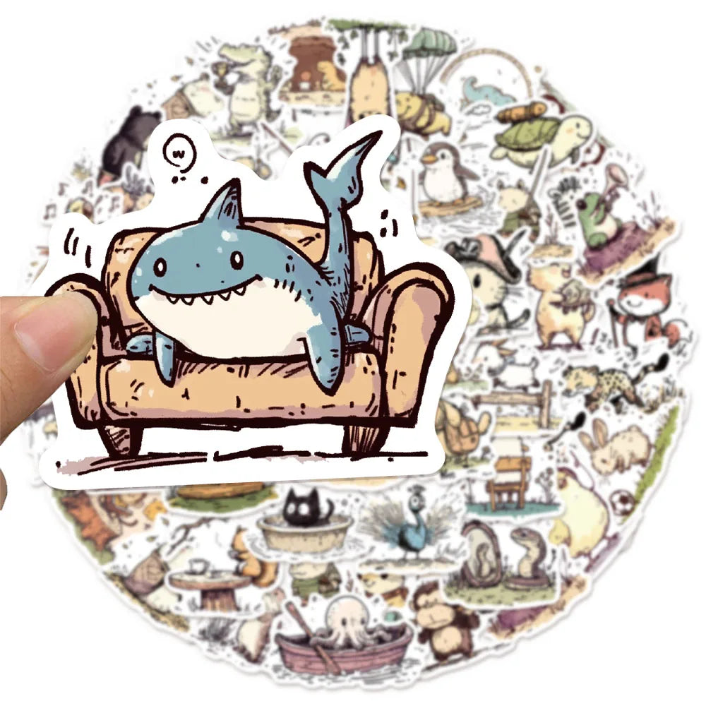 50PCS Creative Cute Hand drawn Animal Regular Decoration Stickers Phone Cases Laptop Cups Speaker Toy Stickers
