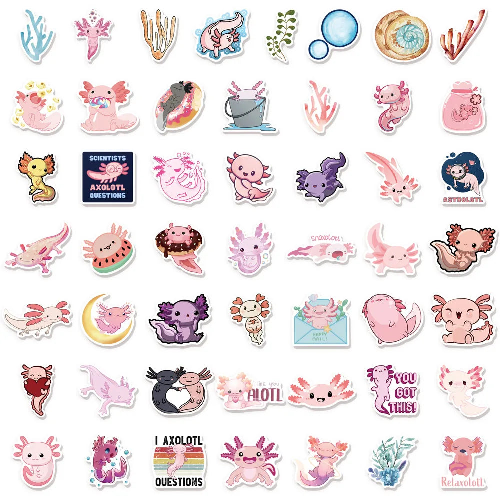 50/100PCS Axolotl Graffiti Stickers Cute Animal Cartoon Stickers Toy Suitcase Scrapbook Diary Mobile Laptop Sticker Pack