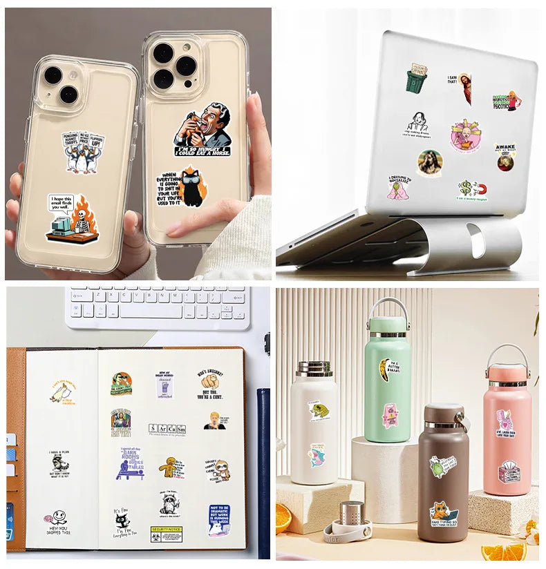 50/100Pcs Interesting Satire Graffiti Sticker Stationery Notebook Decals Phone Case Fridge Luggage DIY Decor Waterproof Sticker