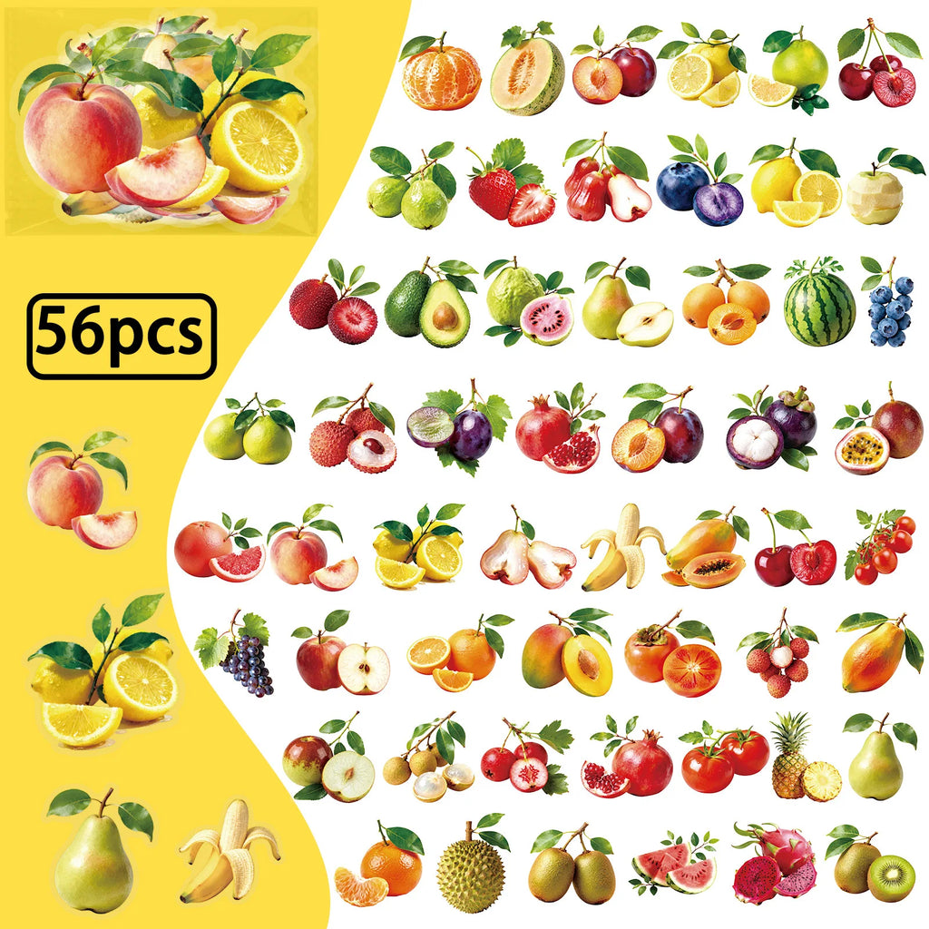 56/112PCS Various Realistic Fruit Transparent PET Stickers Stationery Decoration DIY Handmade Stationery Stickers