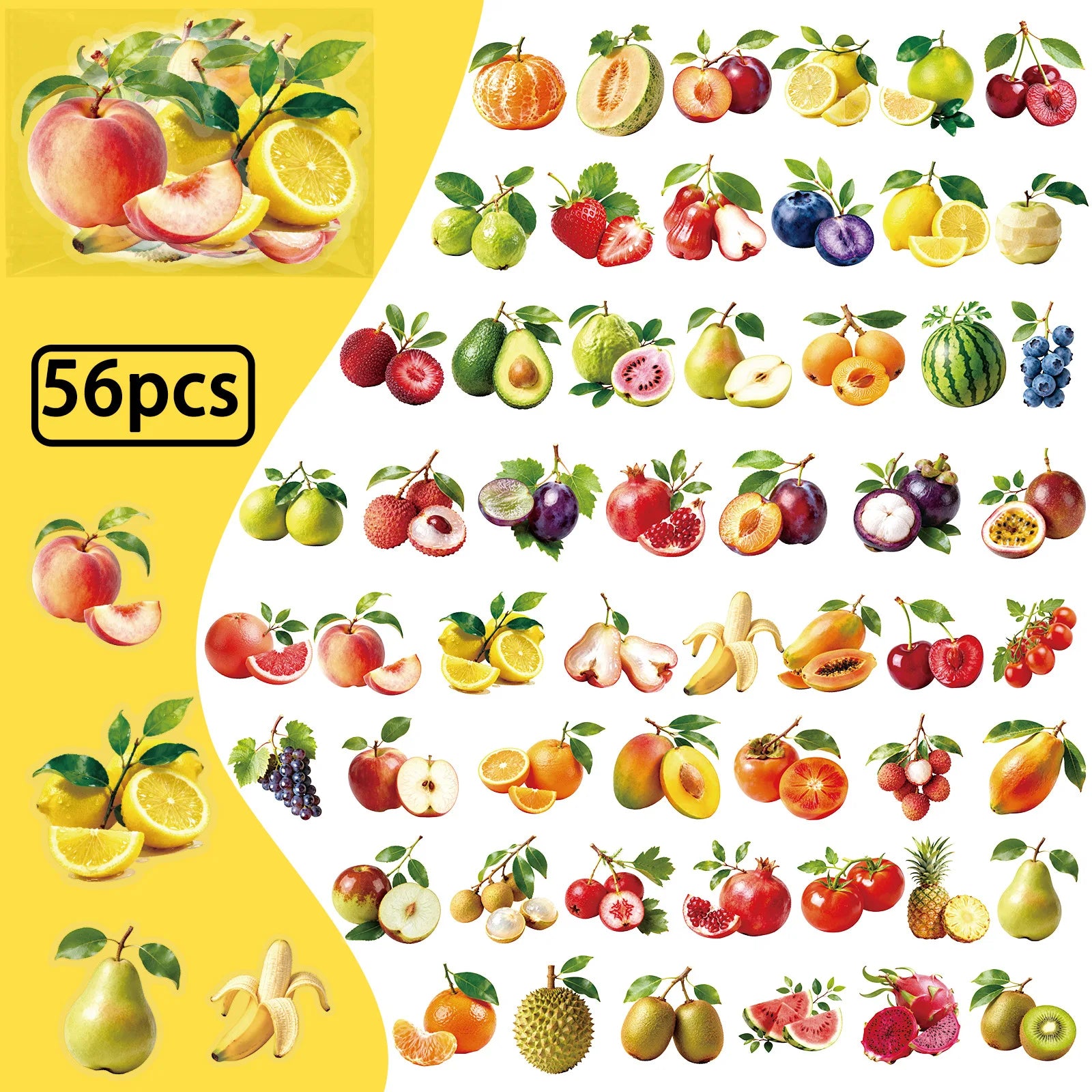 56/112PCS Various Realistic Fruit Transparent PET Stickers Stationery Decoration DIY Handmade Stationery Stickers
