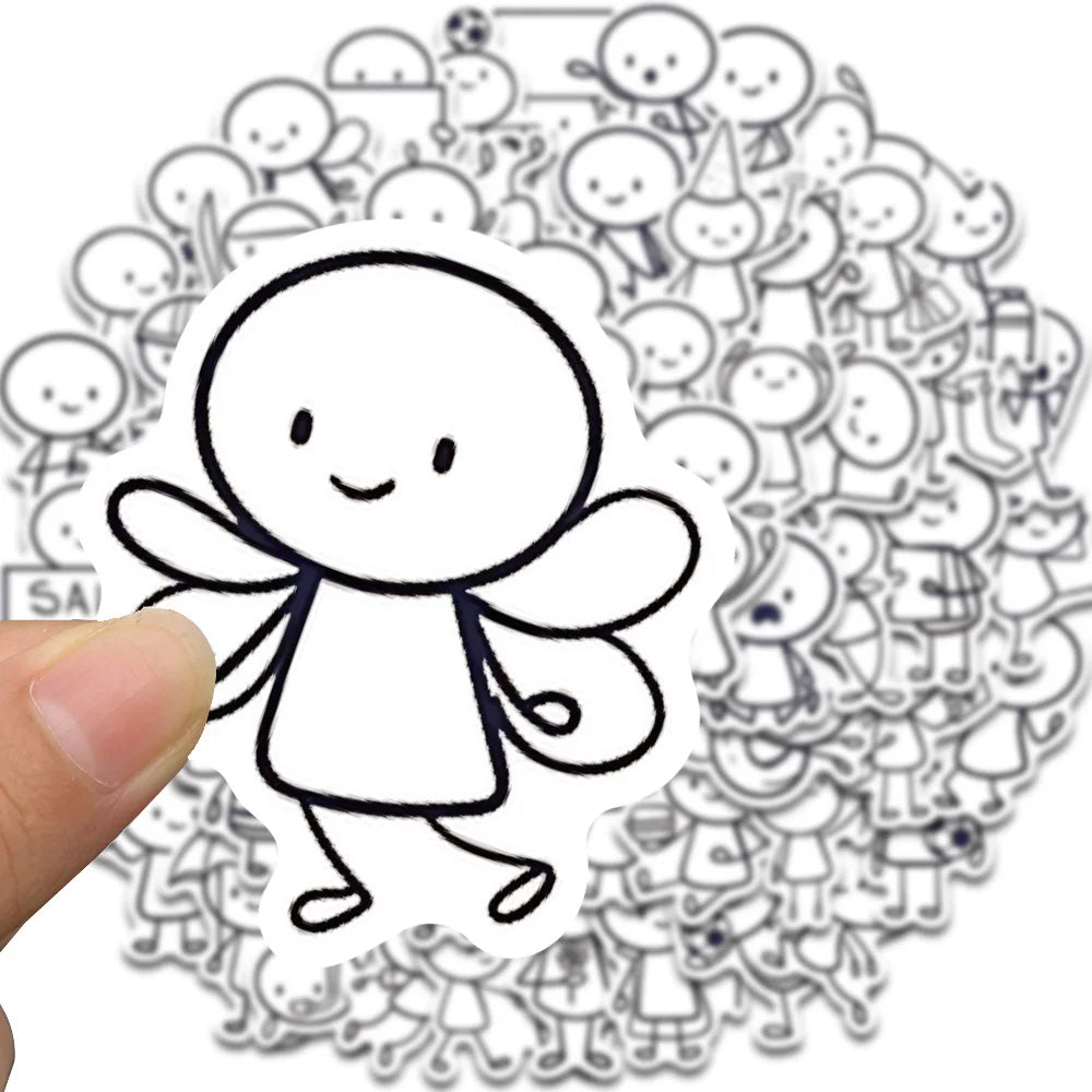 66PCS Q version of small character painting Stickers Cartoon Cafe Scrapbook Stationery Water DIY Bottle Laptop Decals Sticker