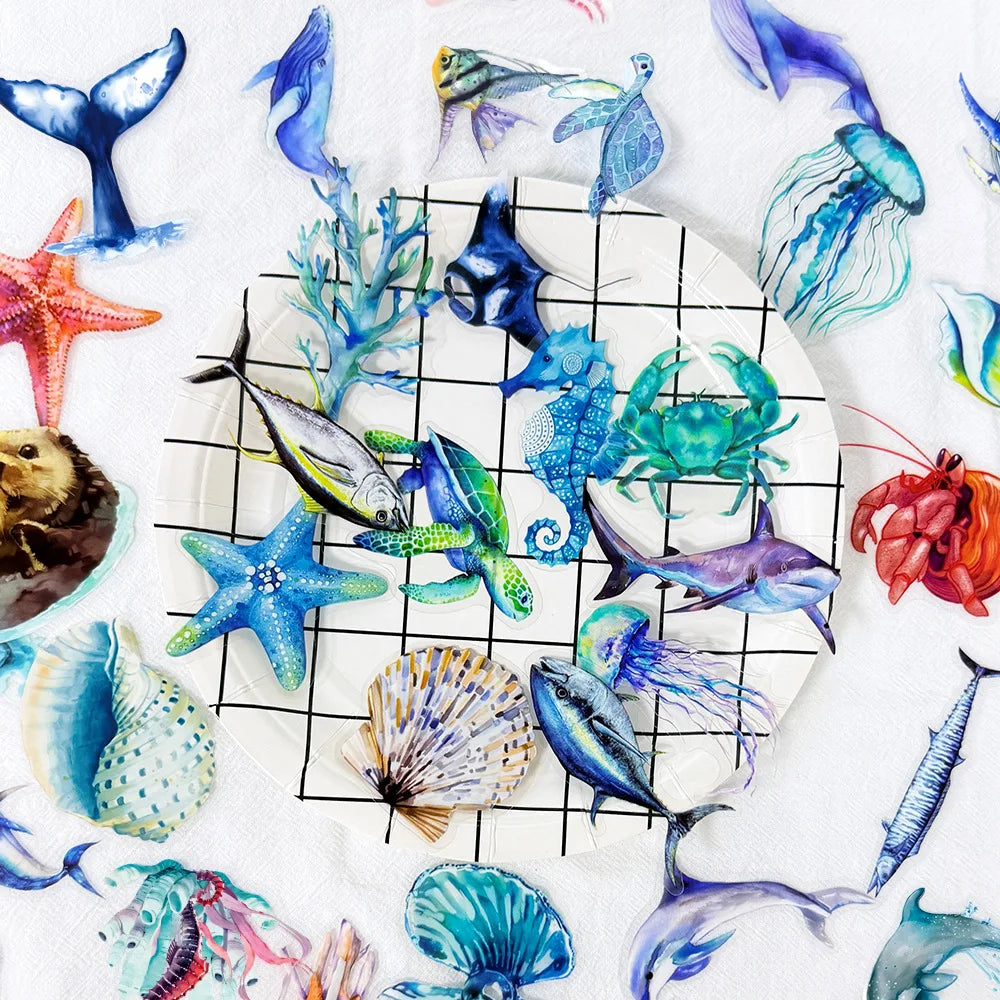 50PCS Transparent PET Marine Animal Stickers for Phone Suitcases Notebooks Stationery Decorations, Waterproof Stickers