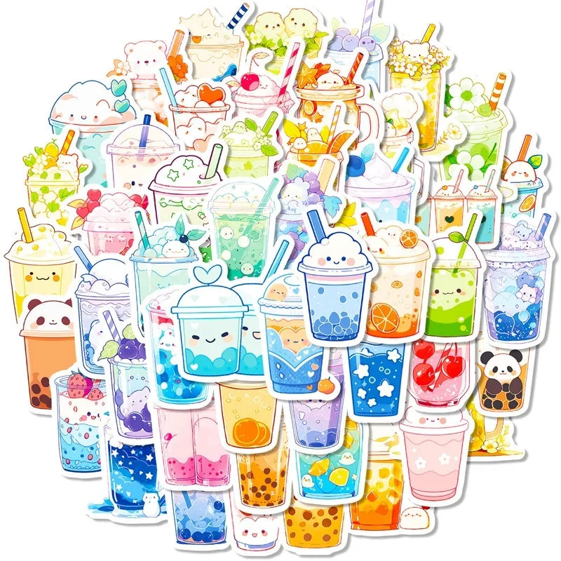 10/30/50PCS Panda Pearl Milk Tea PVC Sticker Aesthetic Children's Decoration Scrapbooking Stationery School Supplies for Kids