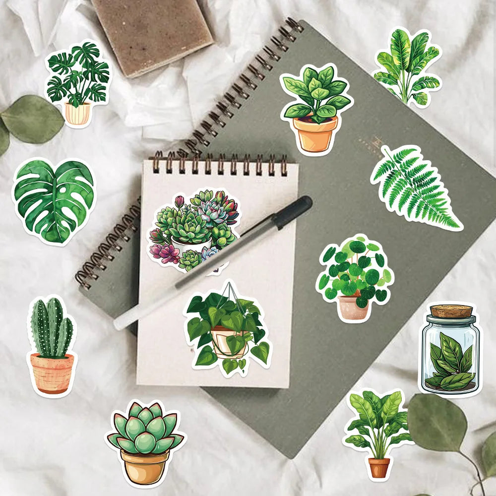 50PCS Cute Plants Green Aesthetic Stickers DIY Decoration For Fridge Notebook Bike Phone Suitcase Cartoon Sticker