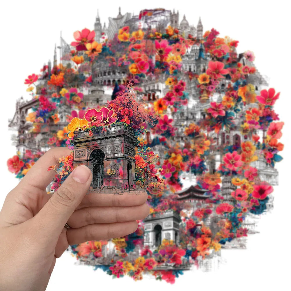 50PCS Fangfei Plastic Decorative Stickers for Building Rooms, Computer Scrapbook, Refrigerator Phone Cases, Decorative Stickers